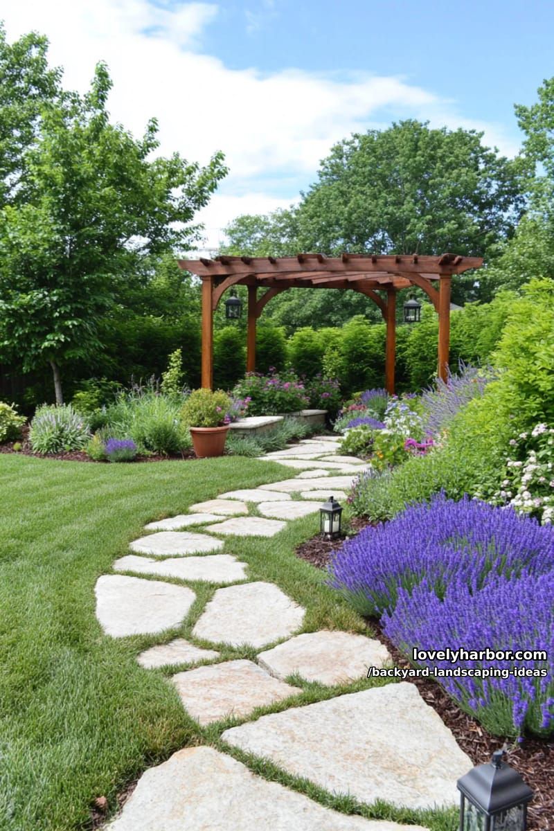 lay a curving stone path bordered by low shrubs and lavender. 1