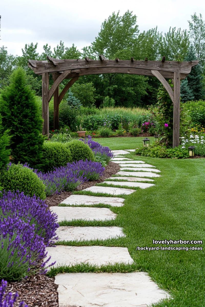 lay a curving stone path bordered by low shrubs and lavender. 1
