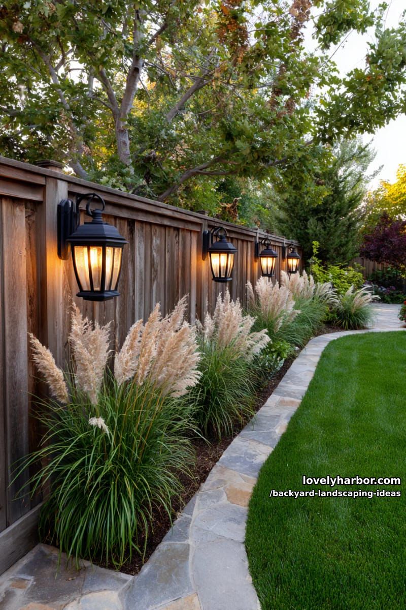 line your fence with glowing lanterns and a row of ornamental grasses. 1