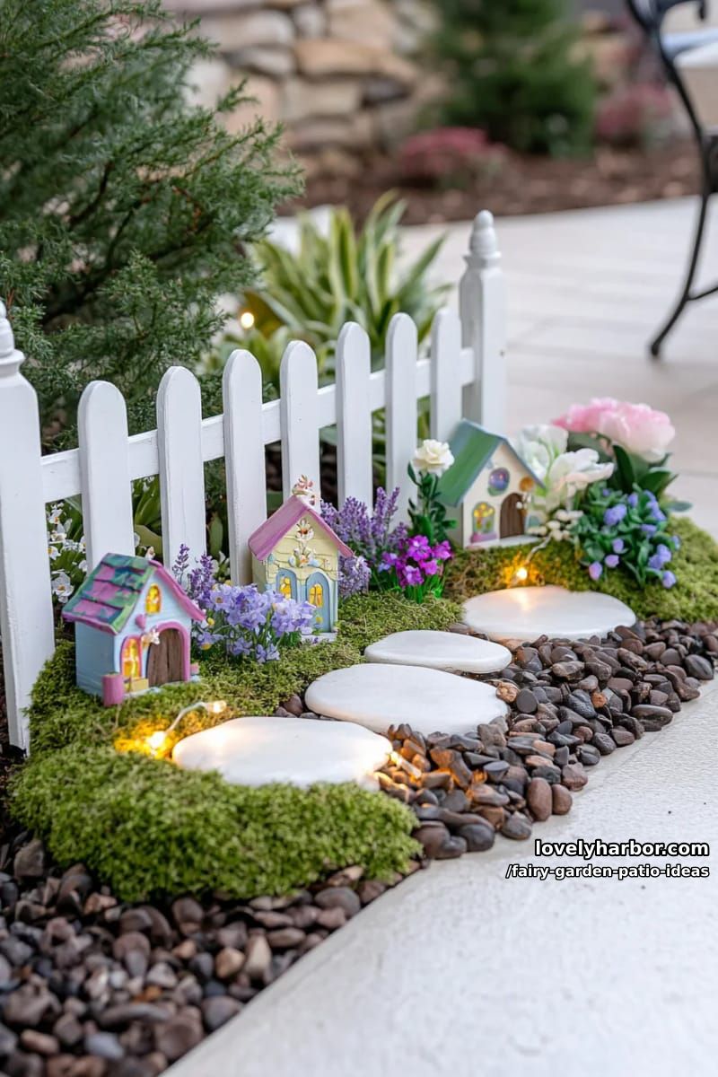 make a fairy garden corner with a white picket fence and pastel blooms. 1