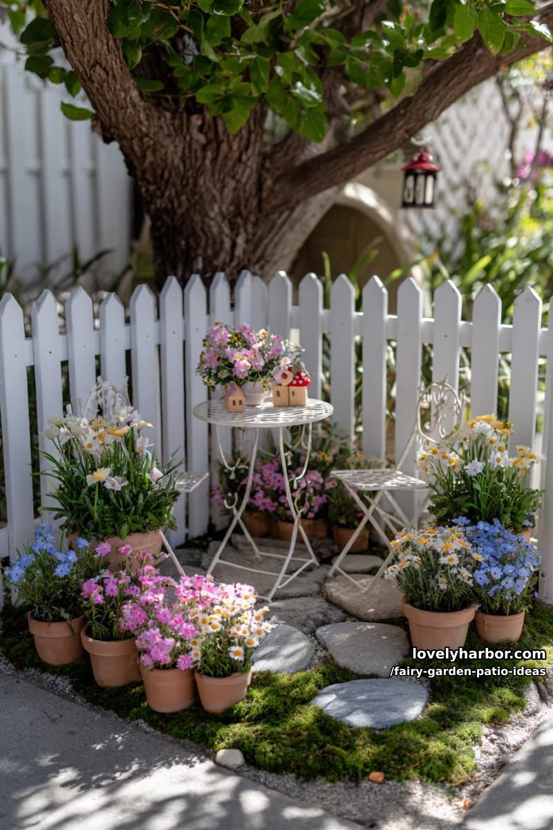 make a fairy garden corner with a white picket fence and pastel blooms. 1