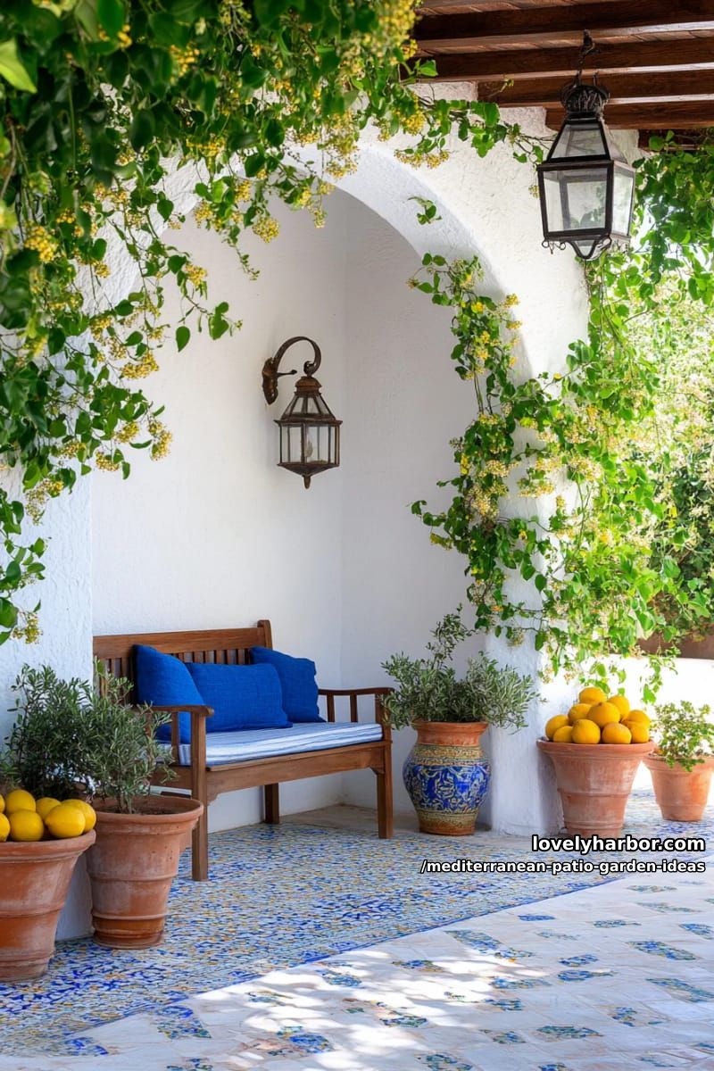 mediterranean archway covered in climbing jasmine and potted bay laurel 1