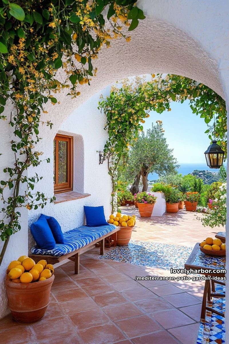 mediterranean archway covered in climbing jasmine and potted bay laurel 1
