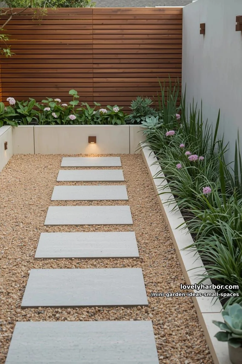 20 Mini Garden Ideas For Small Spaces 4 modern courtyard garden with stepping stones and raised wooden planter bed. 1