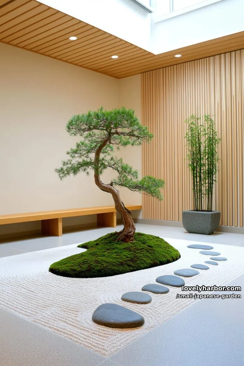 20 Small Japanese Garden Designs That Feel Like A Zen Retreat 35 modern indoor courtyard with zen garden, skylight, and wooden accents 1