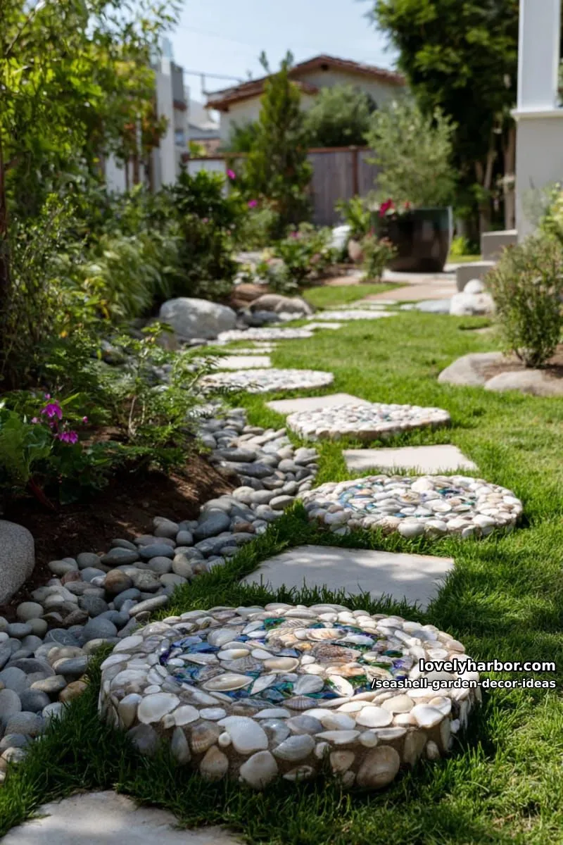 mosaic seashell stepping stones for enchanting garden pathways 1