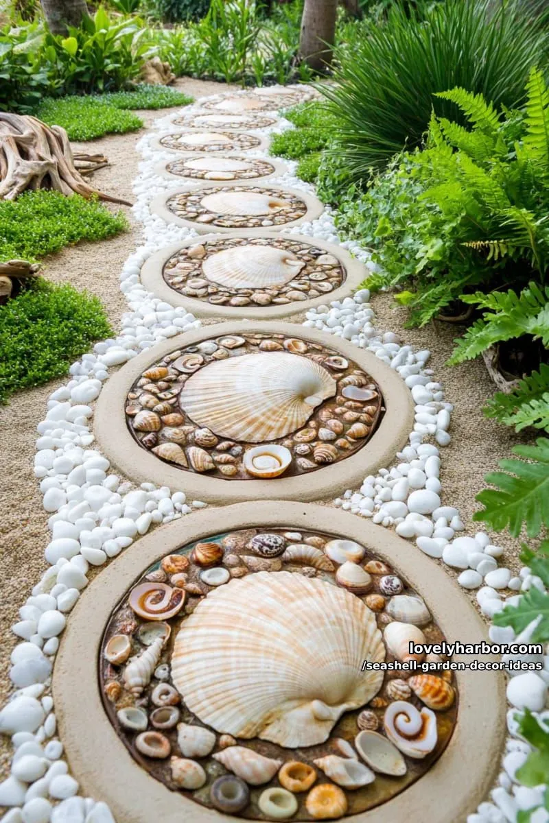 mosaic seashell stepping stones for enchanting garden pathways 1