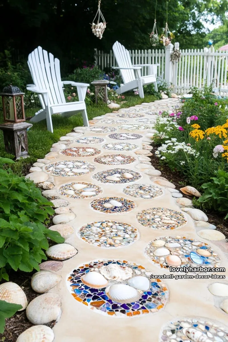 mosaic seashell stepping stones for enchanting garden pathways 1