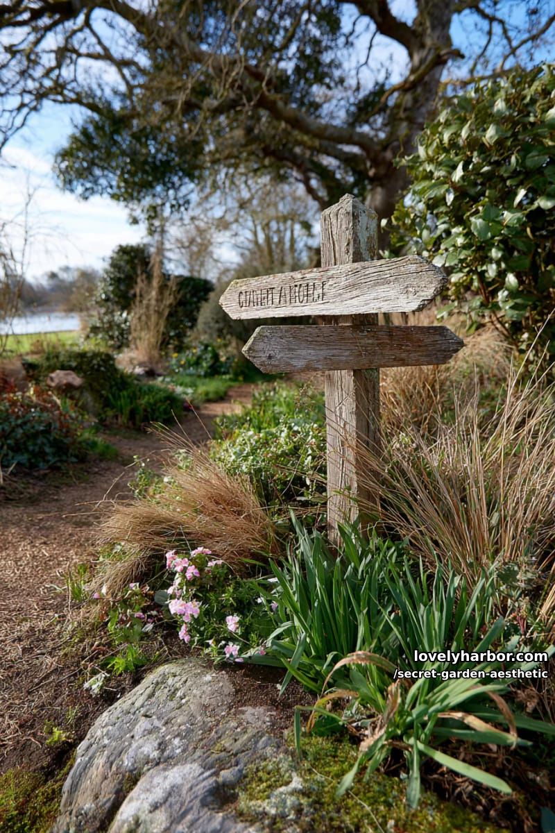 narnia-inspired signpost nestled among tall grasses and wild shrubs 1