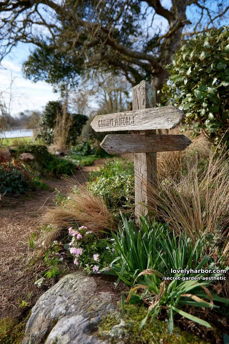 15 Secret Garden Inspirations for a Lush Backyard Retreat 40 narnia-inspired signpost nestled among tall grasses and wild shrubs 1