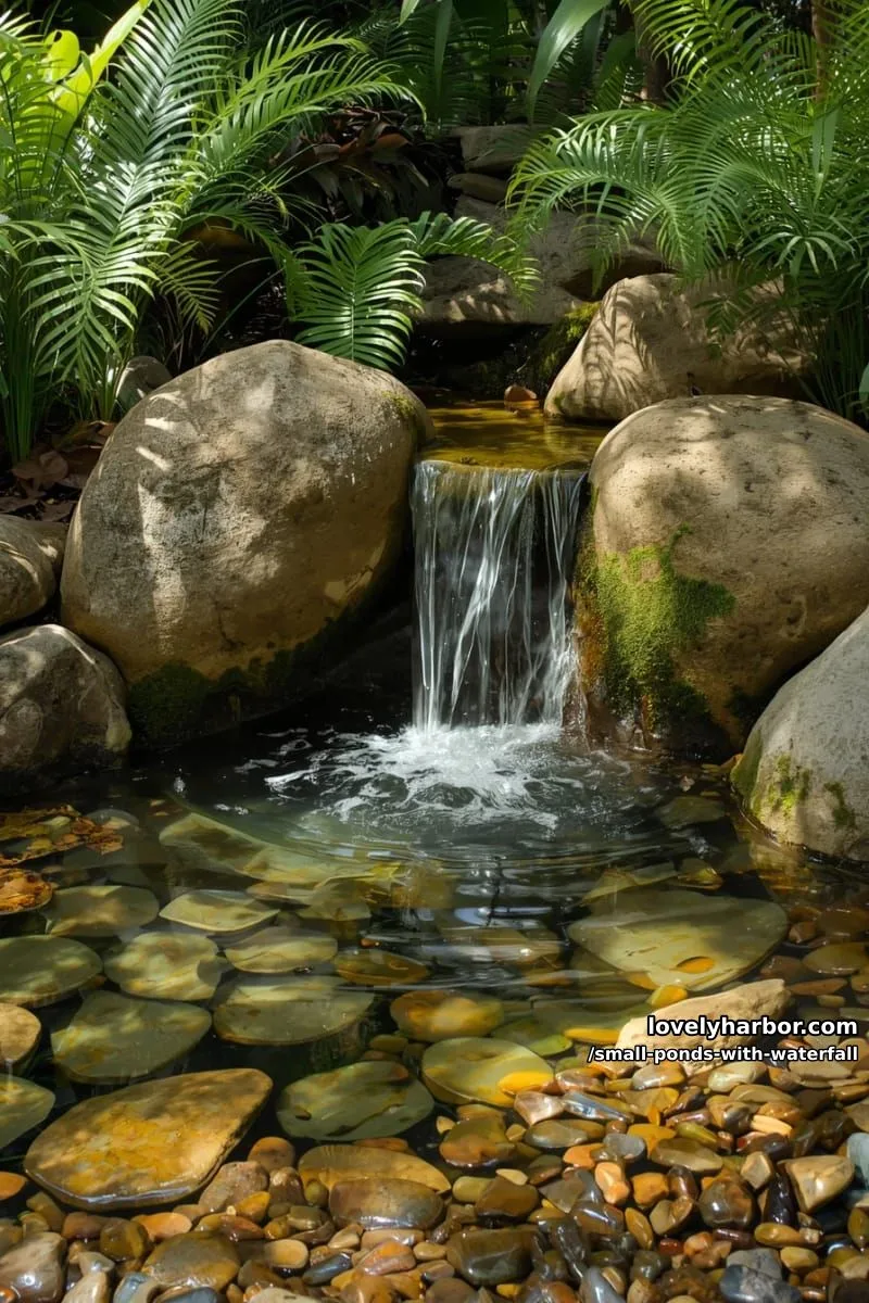 20 Small Ponds With Waterfall Designs For A Relaxing Outdoor Space 27 naturalistic waterfall with ferns, spider plants, and river stones. 1