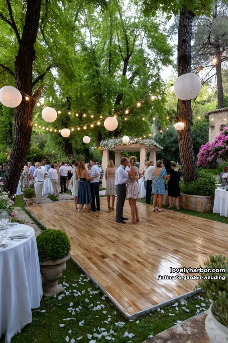 open-air dance floor illuminated by cascading fairy lights and paper lanterns 1