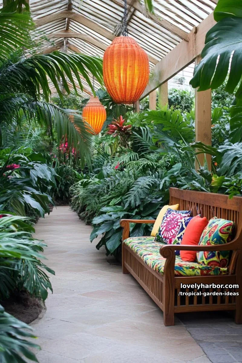 overlapping tropical leaves creating dense, vibrant green canopy. 1