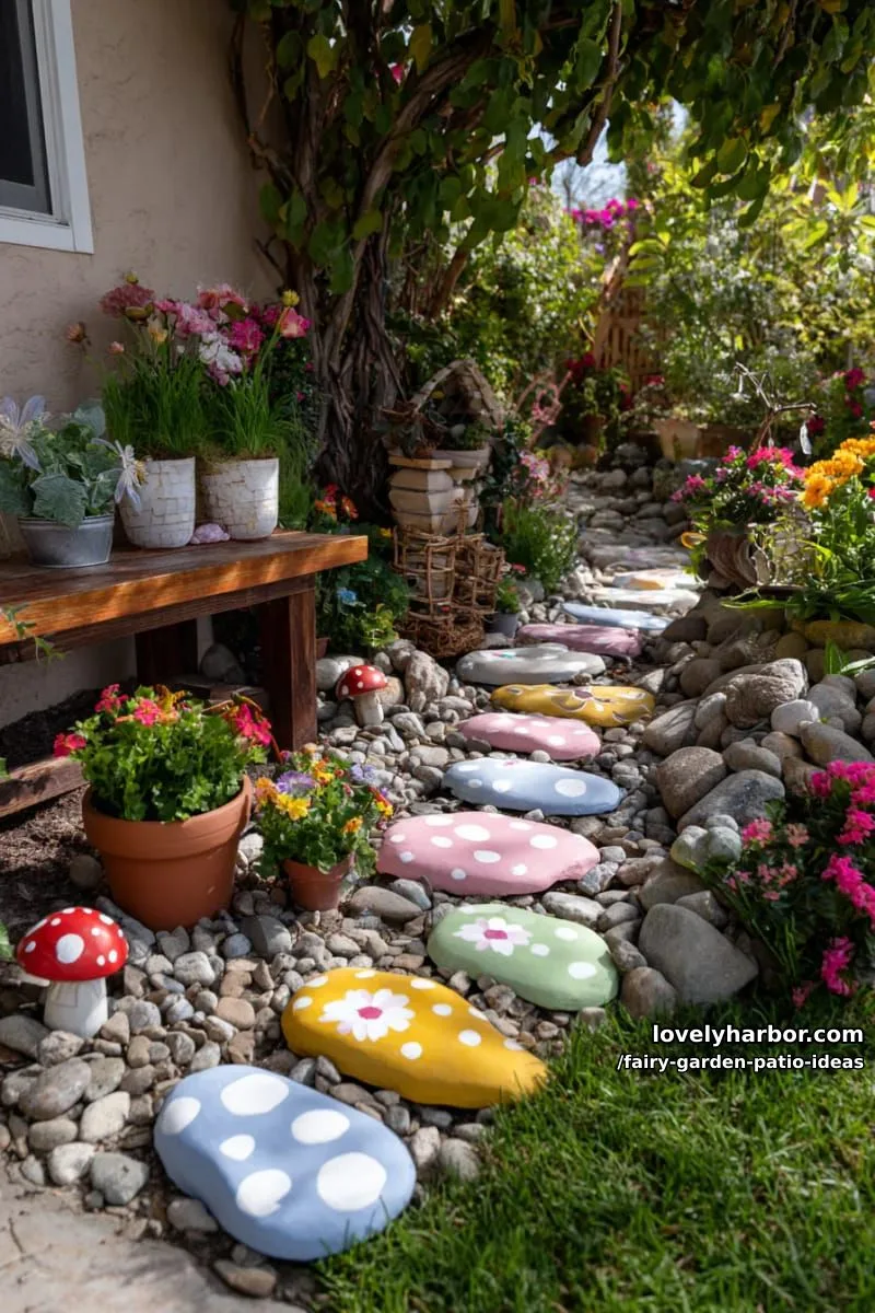 15 Enchanting Fairy Garden Patio Ideas to Inspire Your Space 26 paint colorful stepping stones for fairies to dance across your patio garden. 1
