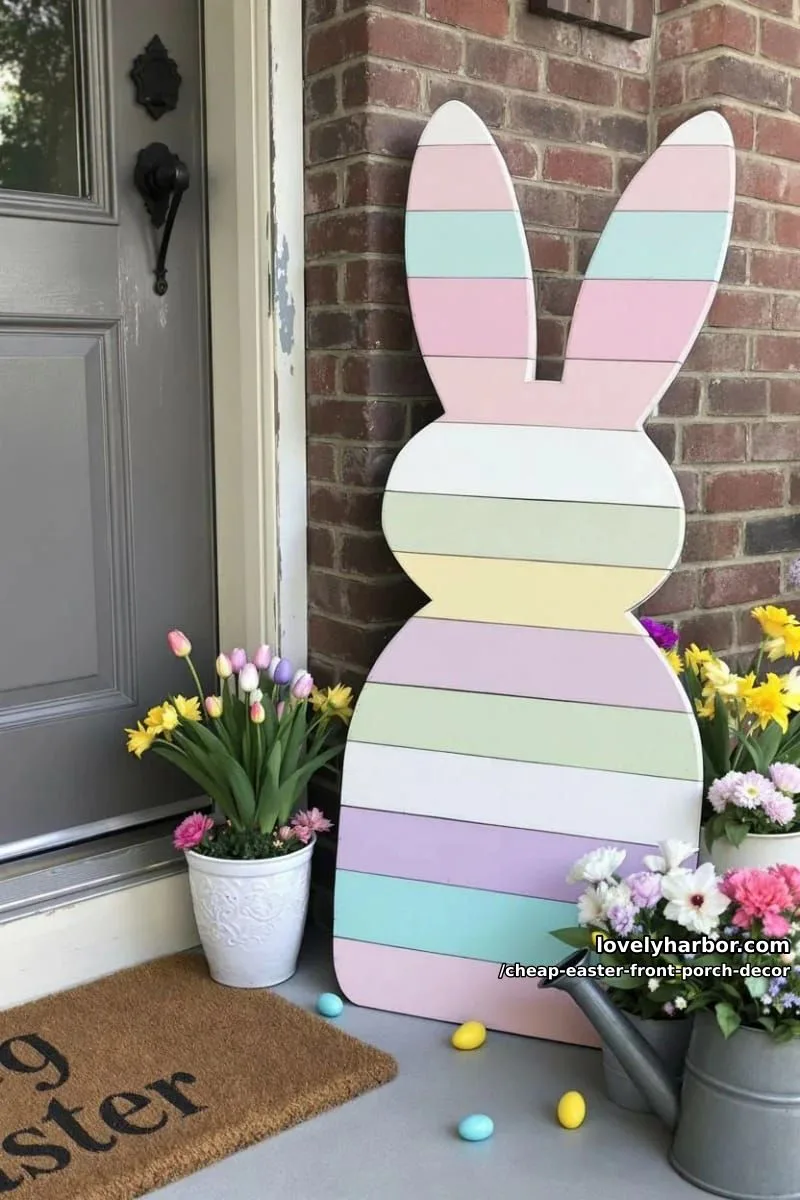 15 Cheap Easter Front Porch Decor Ideas On A Budget 24 painted pallet board sign shaped like an easter bunny silhouette 1