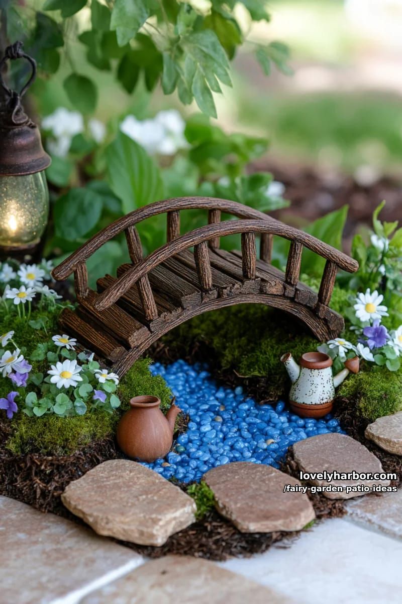 place a tiny wooden bridge over a blue pebble “stream” in your garden. 1