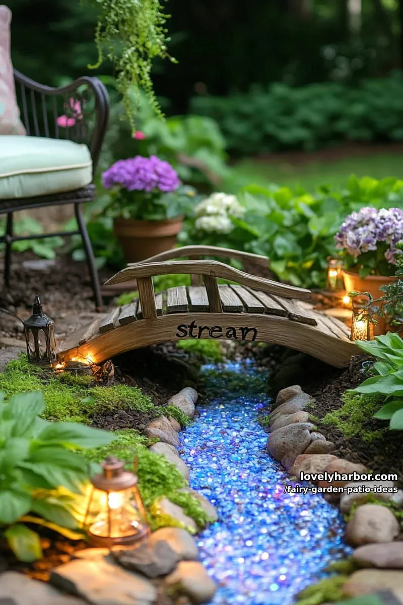 15 Enchanting Fairy Garden Patio Ideas to Inspire Your Space 11 place a tiny wooden bridge over a blue pebble “stream” in your garden. 1