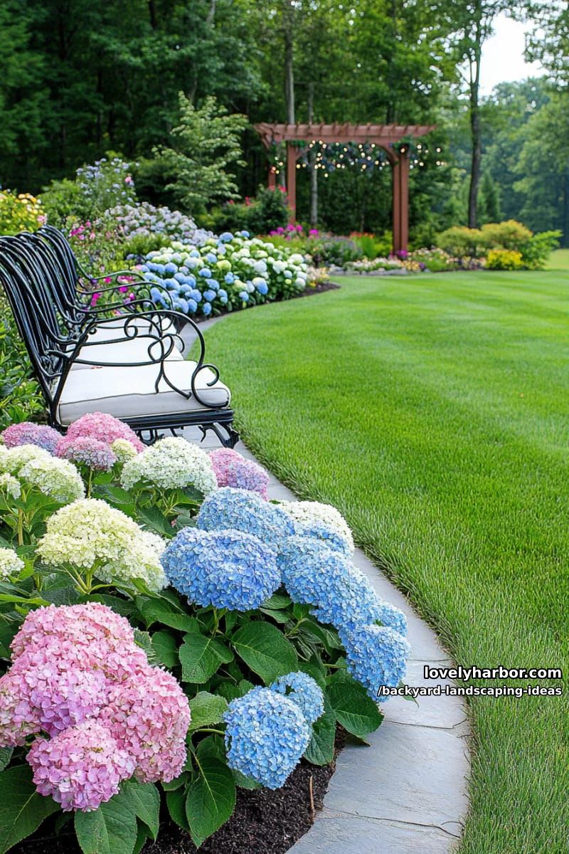 plant a border of dwarf hydrangeas for a lush, colorful edge. 1
