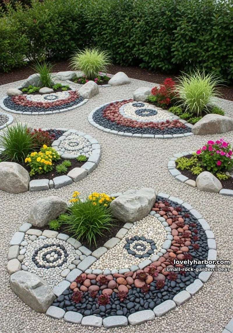 rock arrangements: color gradients, flower beds, creative organic patterns. 1
