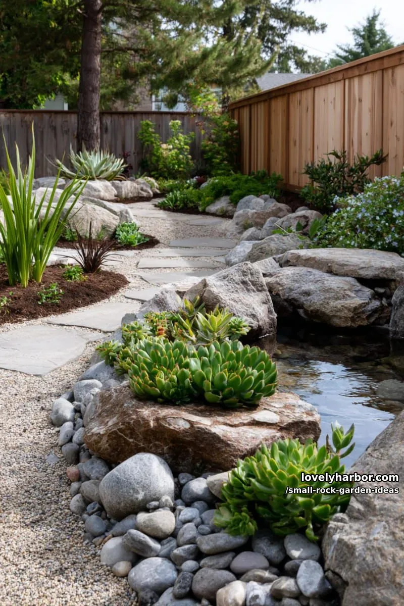 rock gardens: pebble containers, succulent paths, pond, and minimalist designs. 1