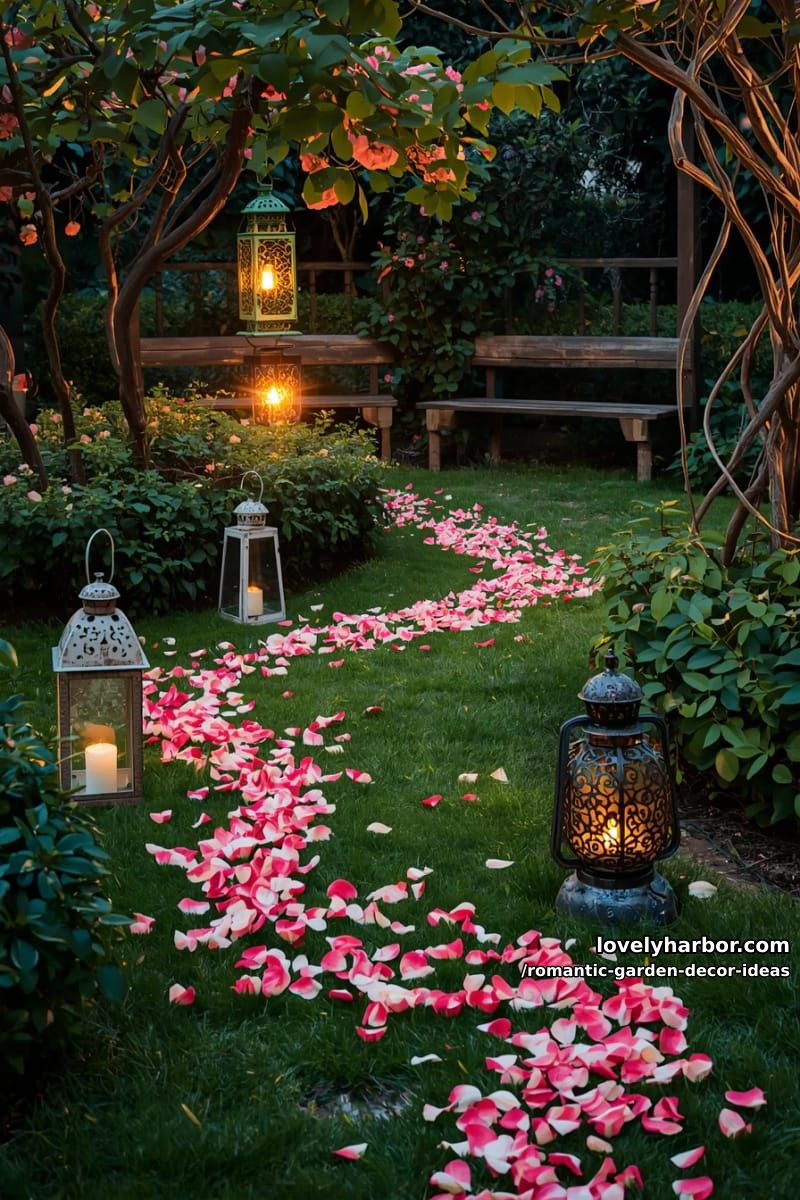 rose petal-strewn lawns with whimsical lantern light accents 1