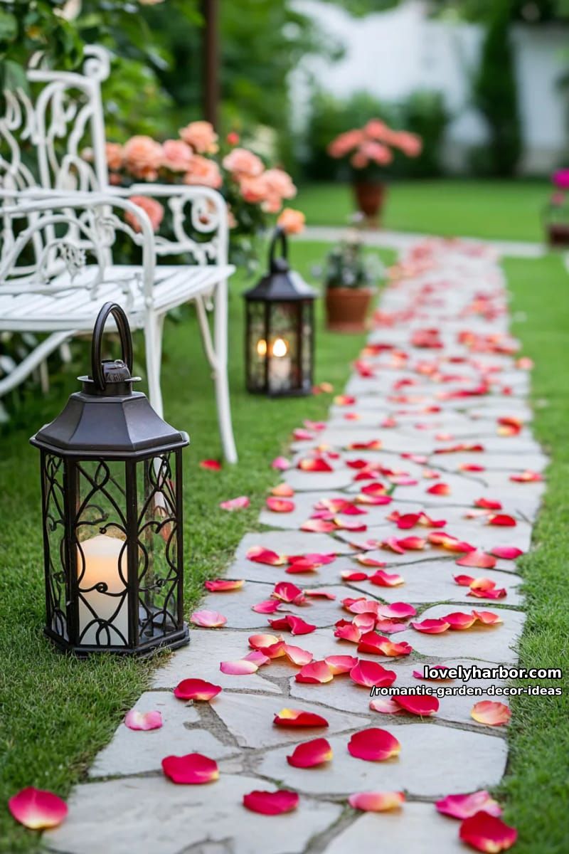 rose petal-strewn lawns with whimsical lantern light accents 1