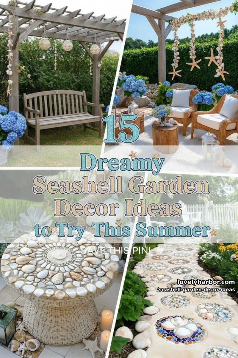 15 Dreamy Seashell Garden Decor Ideas to Try This Summer 46 Seashell Garden Decor Ideas - Collage 45