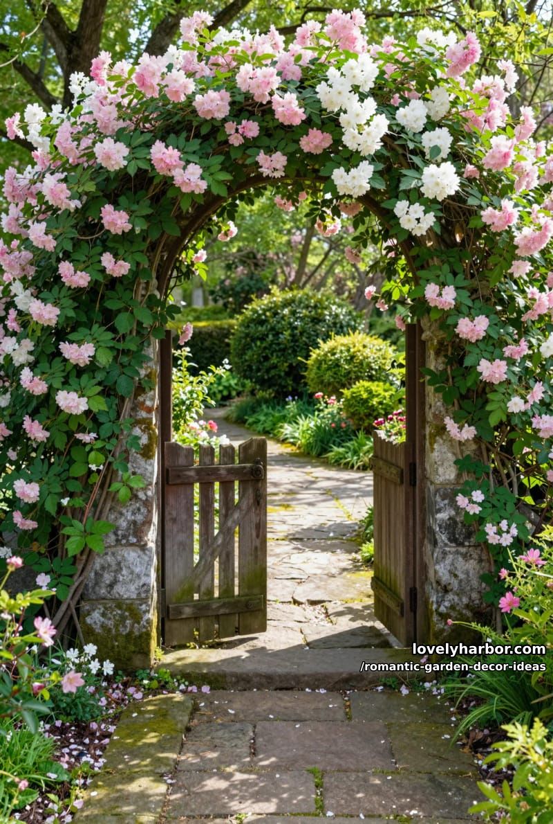 secret garden entrances framed by overflowing blossom arches 1