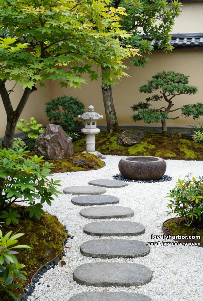 20 Small Japanese Garden Designs That Feel Like A Zen Retreat 32 serene japanese garden with mossy rocks, stone lantern, basin, and stepping paths 1