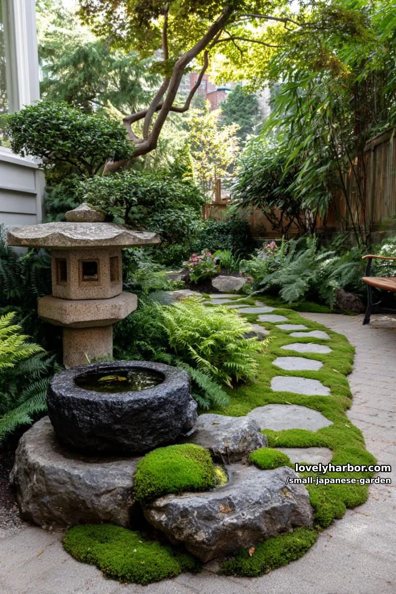 20 Small Japanese Garden Designs That Feel Like A Zen Retreat 33 serene japanese garden with mossy rocks, stone lantern, basin, and stepping paths 1