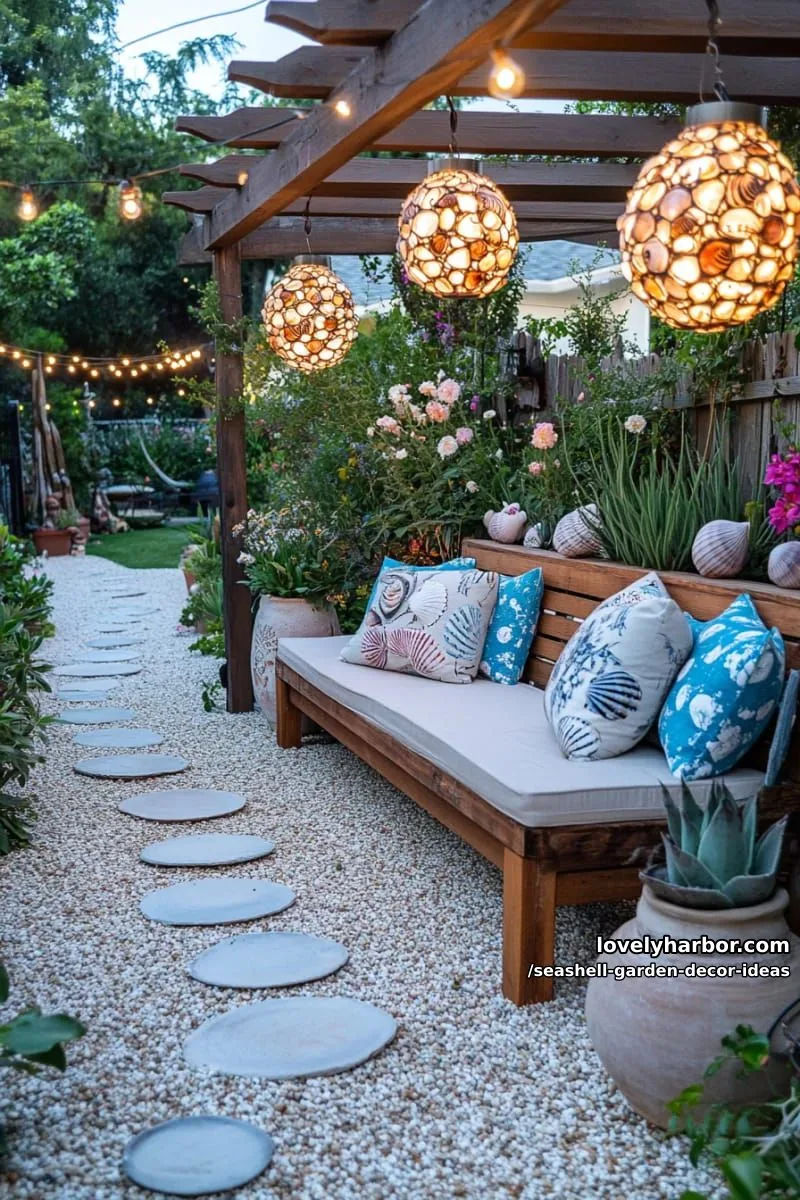 shell-decorated garden lanterns for magical nighttime glow 1