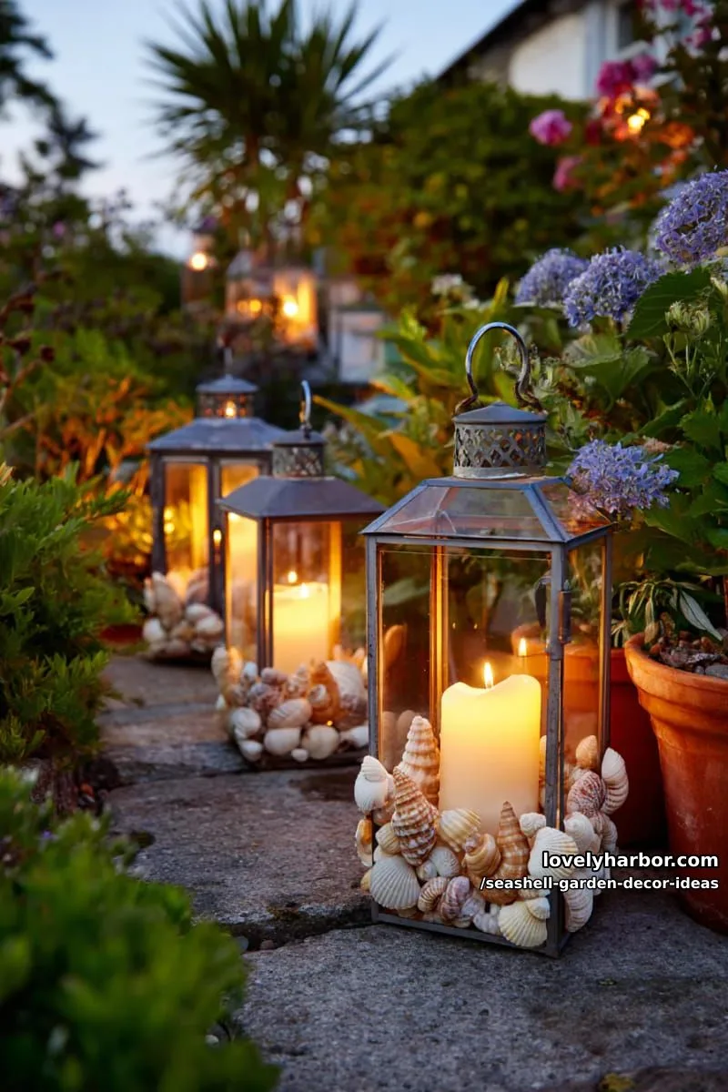 shell-decorated garden lanterns for magical nighttime glow 1