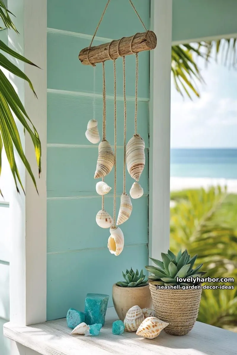 spiral seashell and driftwood wind chimes for breezy coastal vibes 1