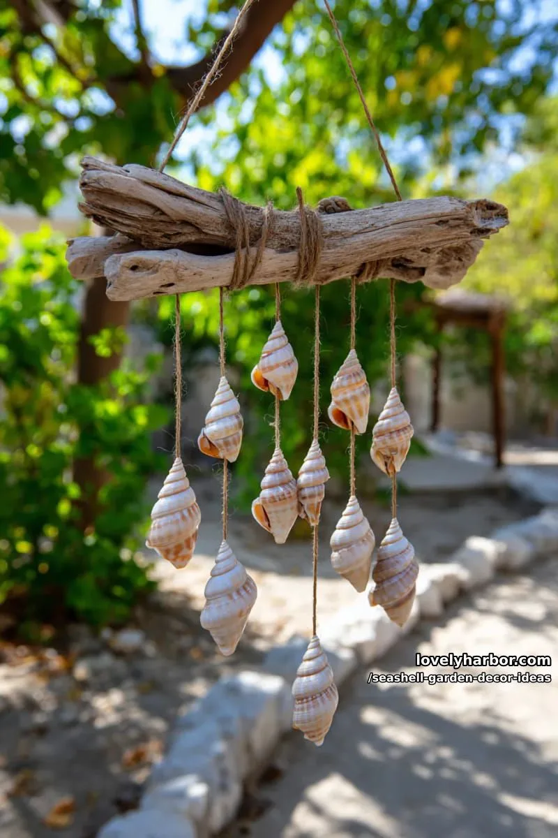 spiral seashell and driftwood wind chimes for breezy coastal vibes 1