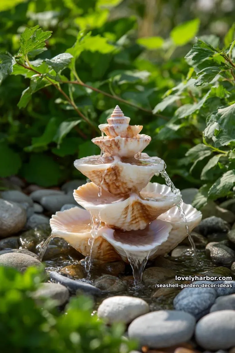 stacked shell mini fountains with cascading water 1