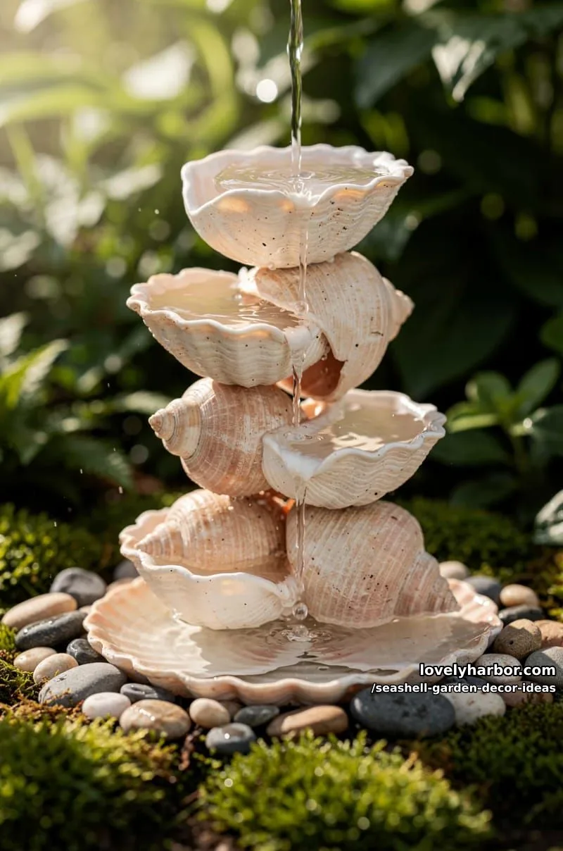 stacked shell mini fountains with cascading water 1
