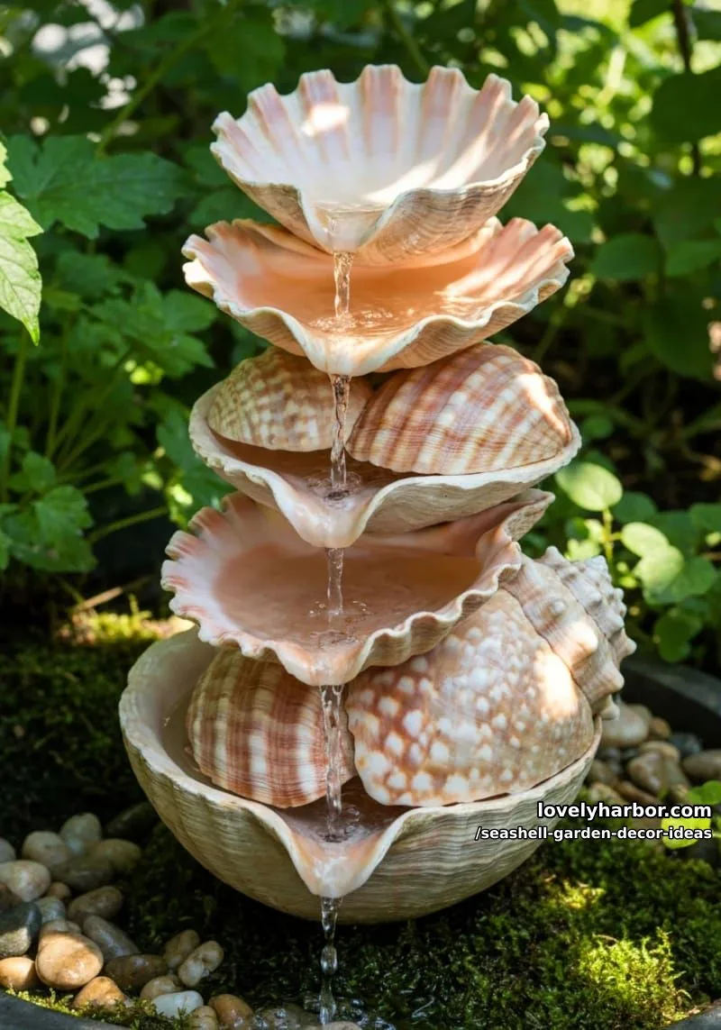stacked shell mini fountains with cascading water 1
