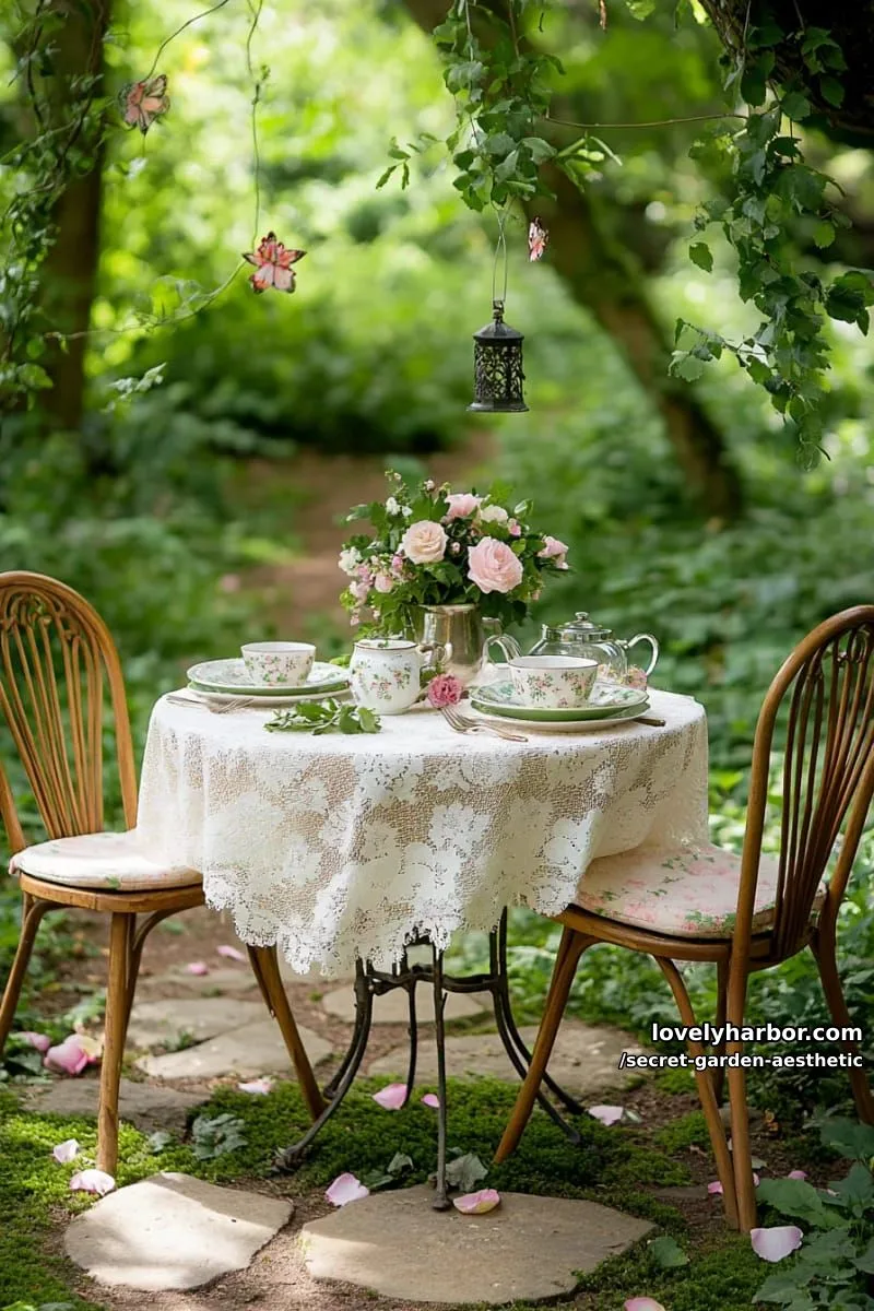 15 Secret Garden Inspirations for a Lush Backyard Retreat 35 sun-dappled glen with a circular table for secret tea parties 1