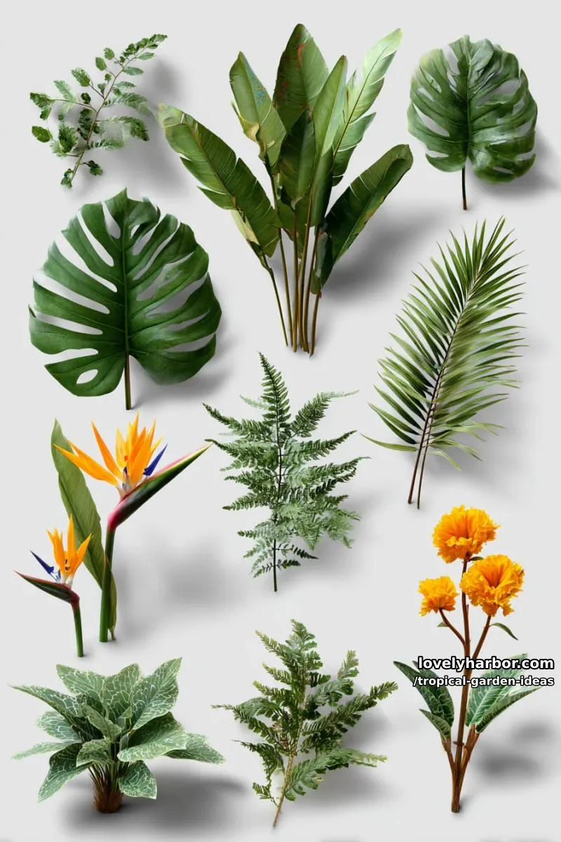 tropical plant collection isolated on white background with detailed textures. 1