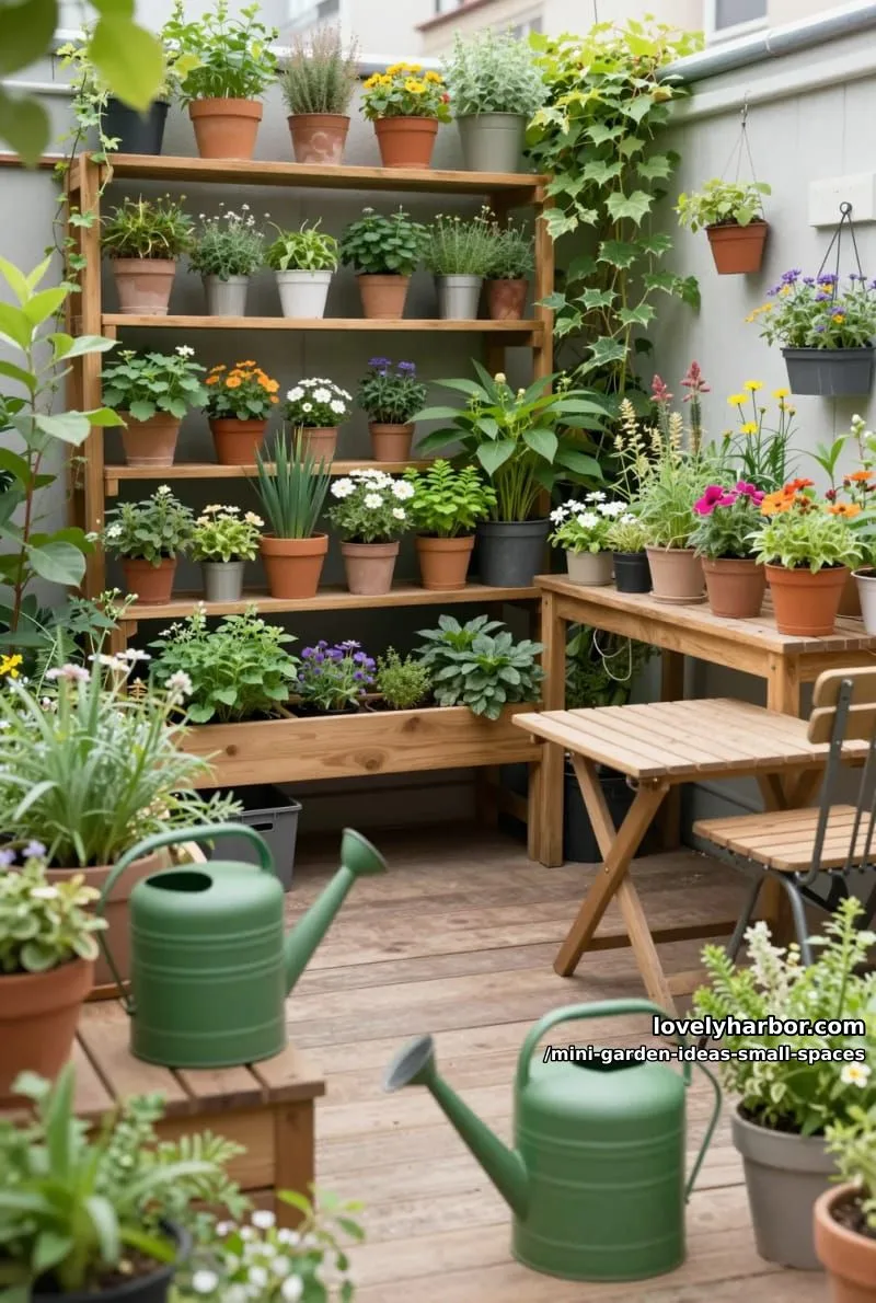 20 Mini Garden Ideas For Small Spaces 41 urban garden with potted plants, vertical planters, and wooden decking. 1