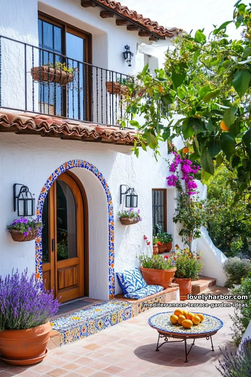 whitewashed walls adorned with colorful patterned tile accents 1