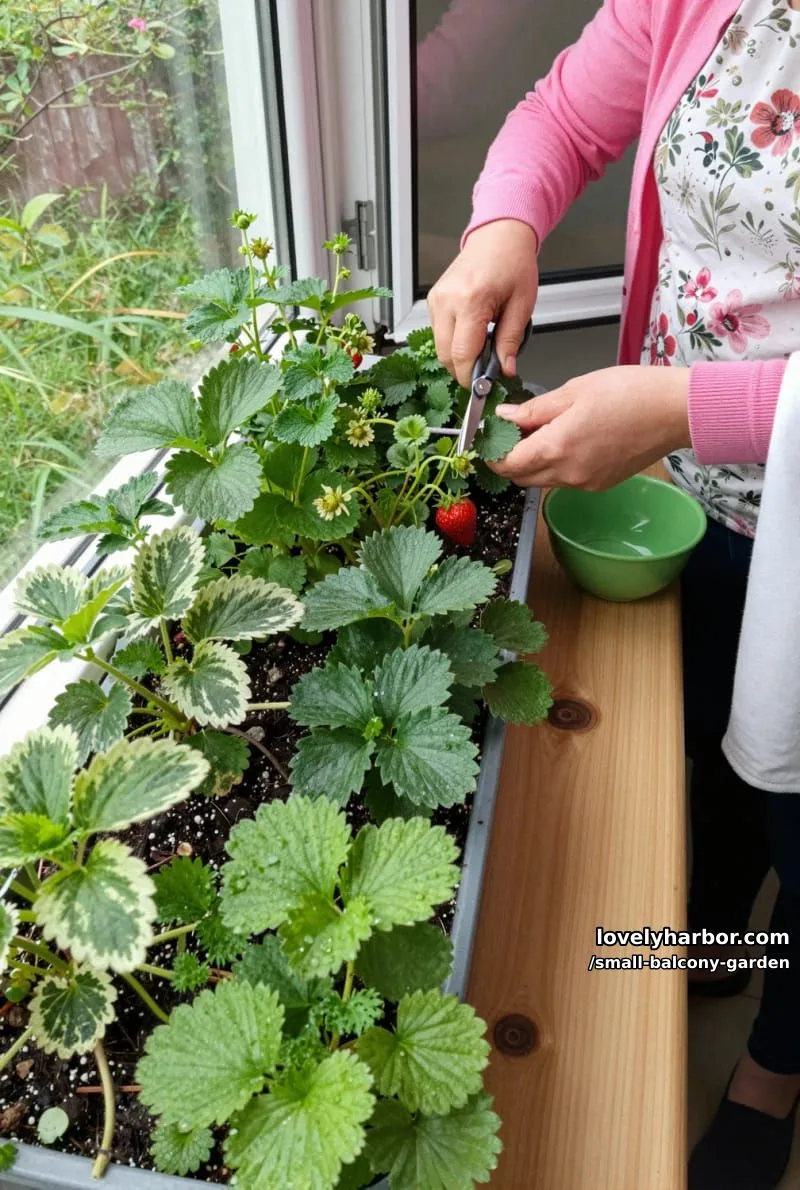 window box garden with leafy herbs and strawberries 1