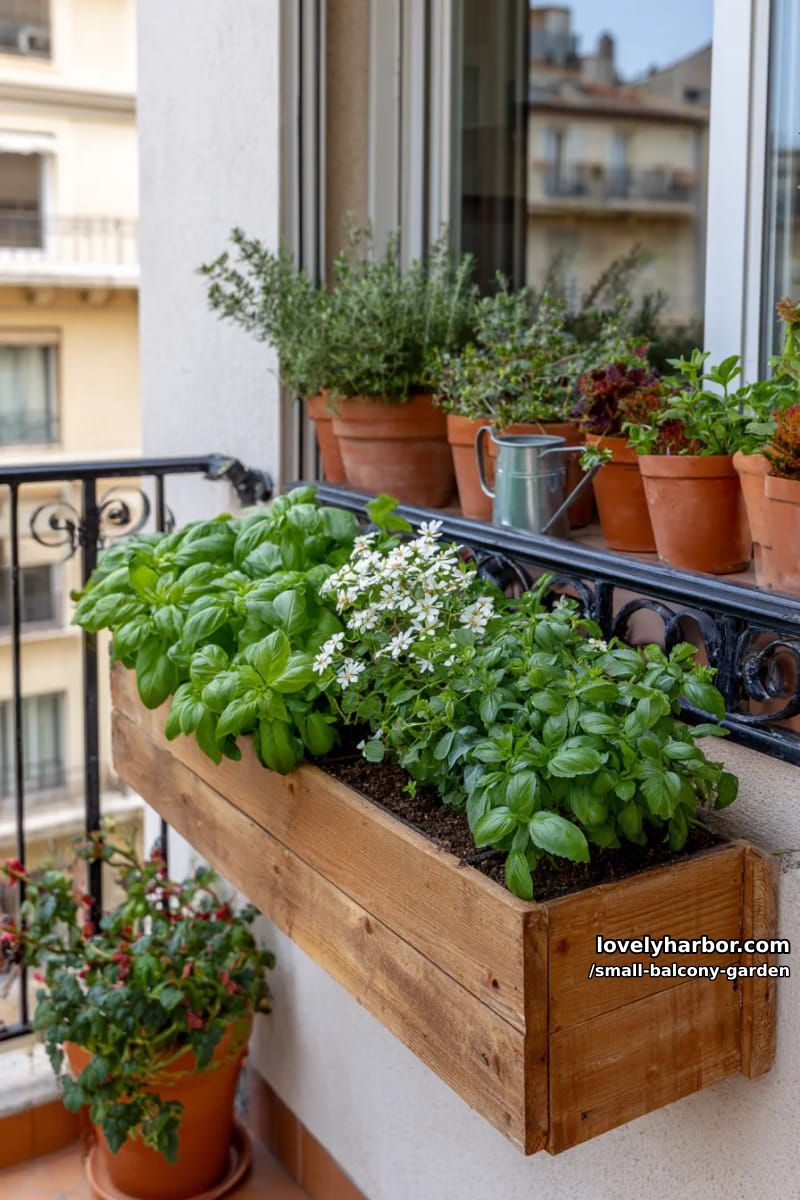 window box garden with leafy herbs and strawberries 1