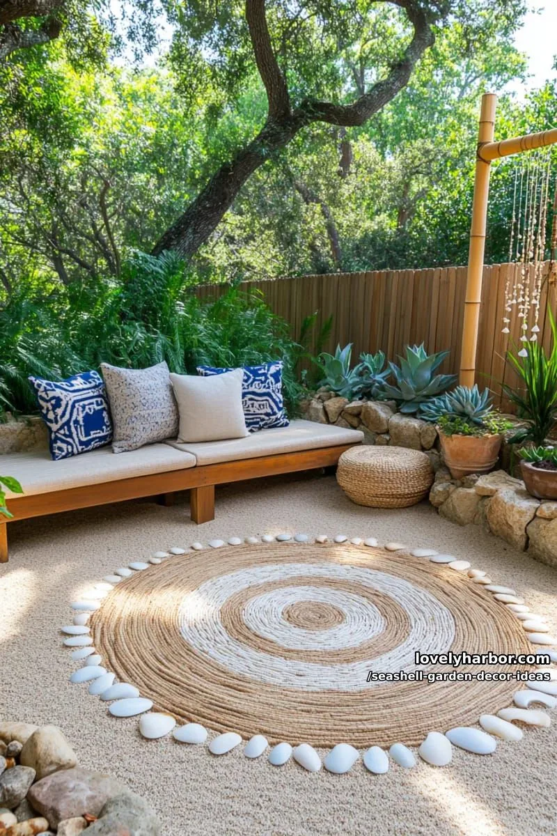 zen rock and seashell spiral meditation space 1