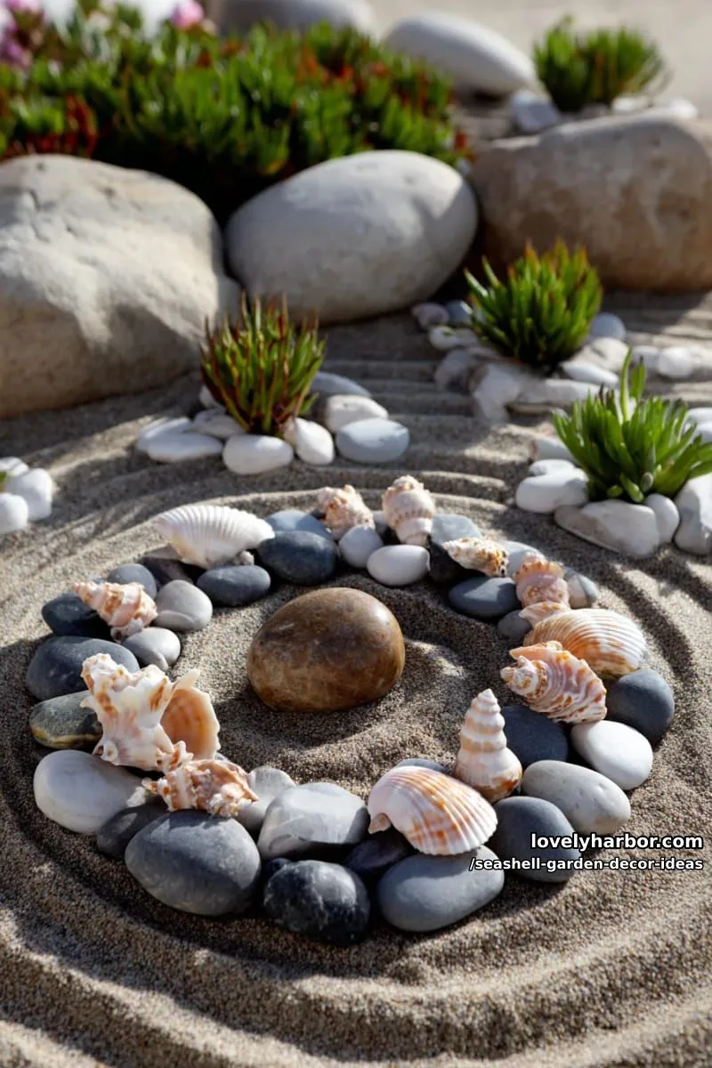 zen rock and seashell spiral meditation space 1