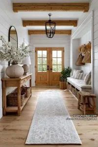 bright entryway with shiplap built in bench consol 5
