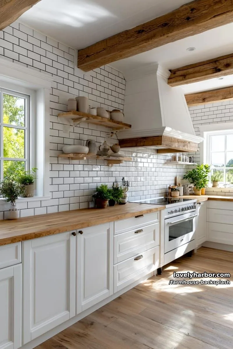 57 Stunning Farmhouse Backsplash Ideas You'll Love 1 bright farmhouse kitchen with vintage elements and white subway tile backsplash. 1