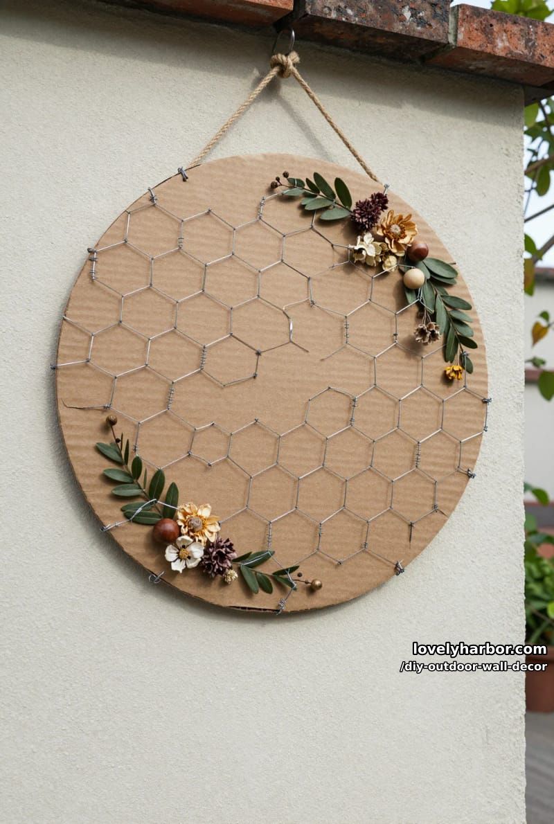 diy circular craft using cardboard and chicken wire for wall décor 1