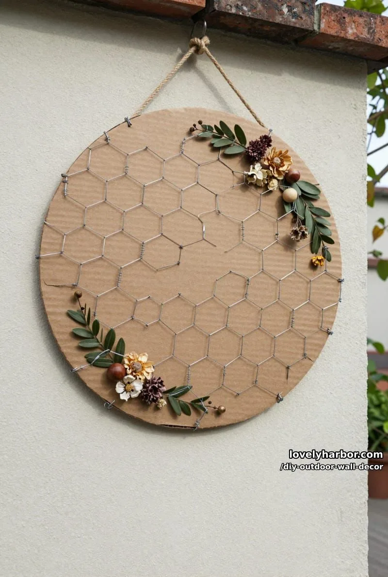 20 Easy DIY Outdoor Wall Decor Ideas You'll Love 12 diy circular craft using cardboard and chicken wire for wall décor 1