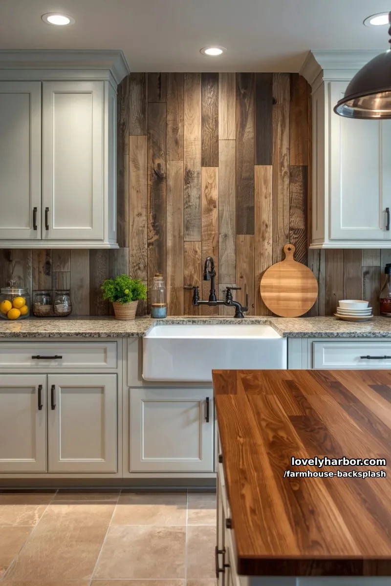 57 Stunning Farmhouse Backsplash Ideas You'll Love 25 farmhouse kitchen with reclaimed wood backsplash and apron-front sink. 1